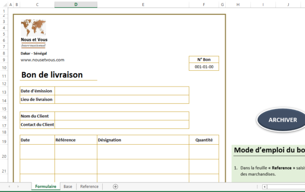 Bon de Livraison - Outil Excel