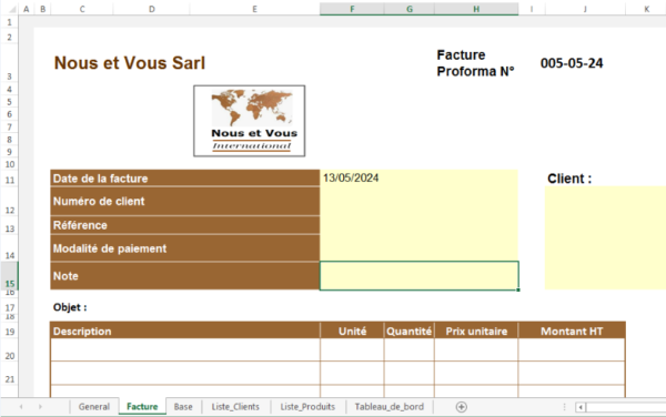 Application Excel de Facturation et de Suivi du Chiffre d'affaires