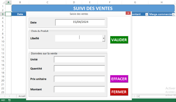 Application Excel de Suivi des Ventes